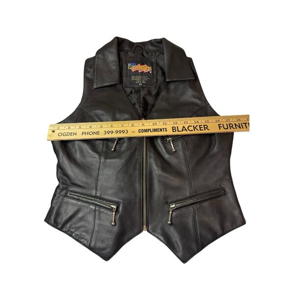 Sz Large Women’s Easy Riders Black Leather Moto Zip Vest Motorcycle READ - Picture 3 of 9